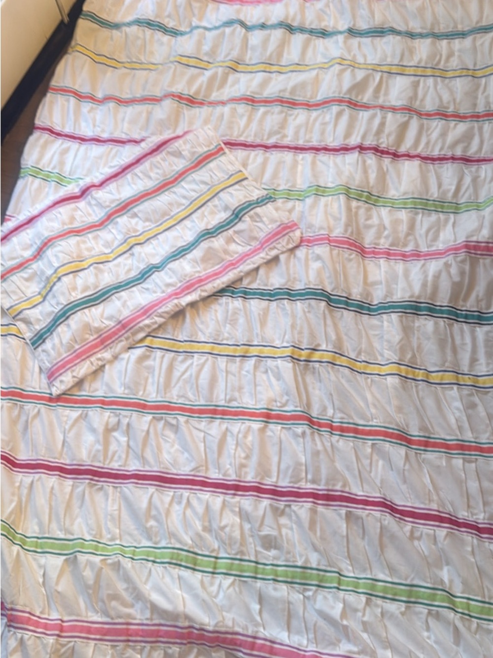 Pottery Barn Teen White Pintuck Bedding with Pink, Green, Blue & Yellow Stripes